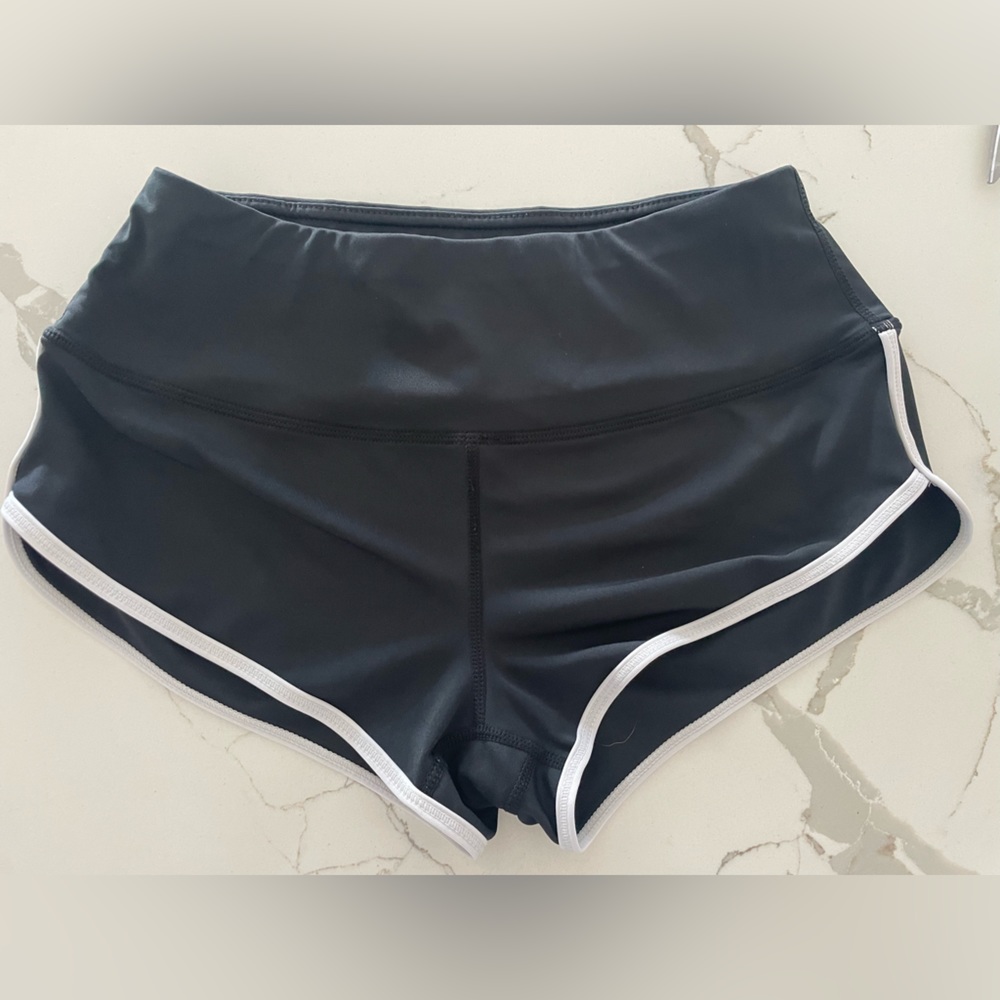 Booty shorts, slightly high waisted for compression.